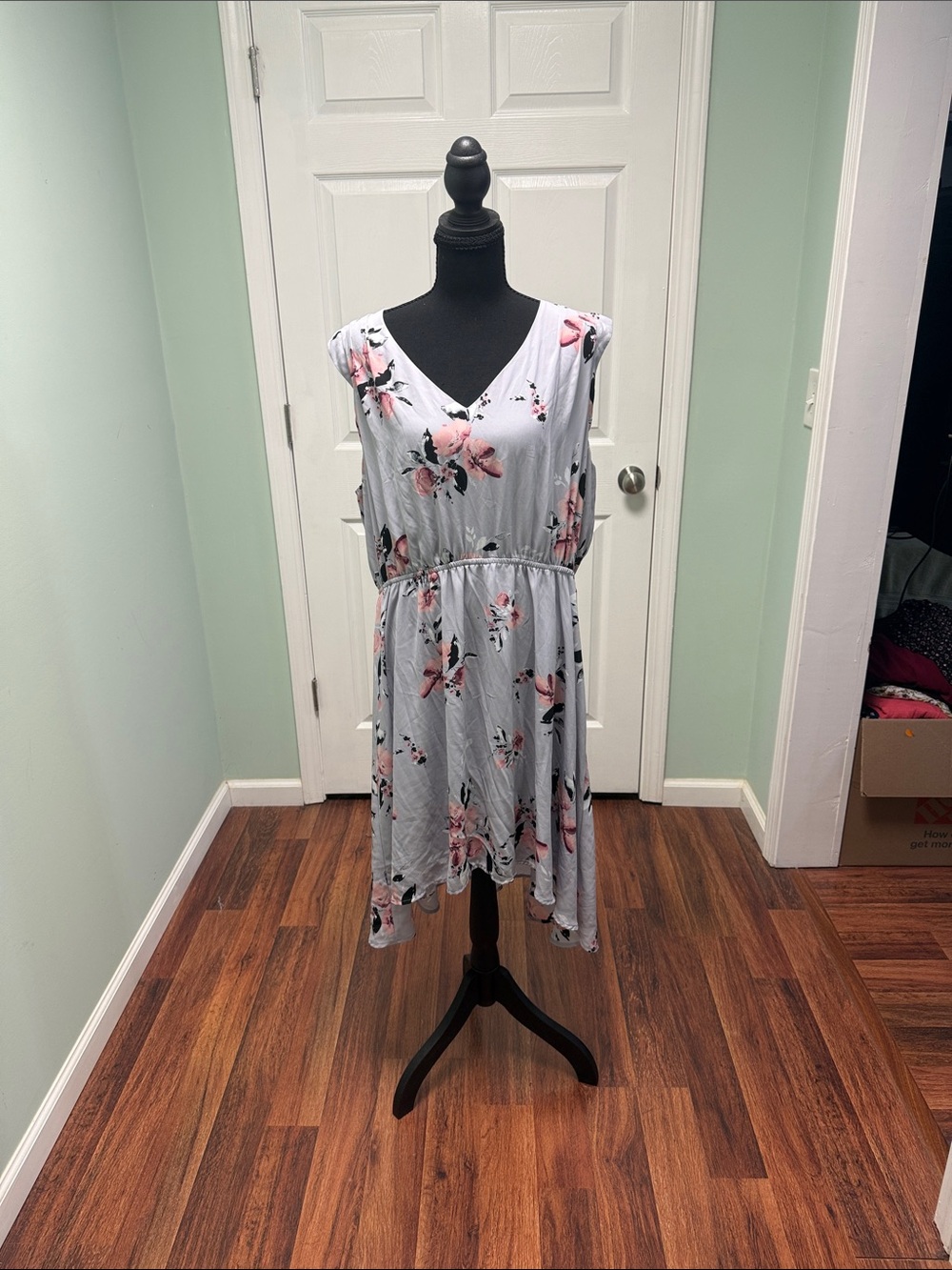 Elle Floral High-Low V-Neck Dress with Pink Blooms